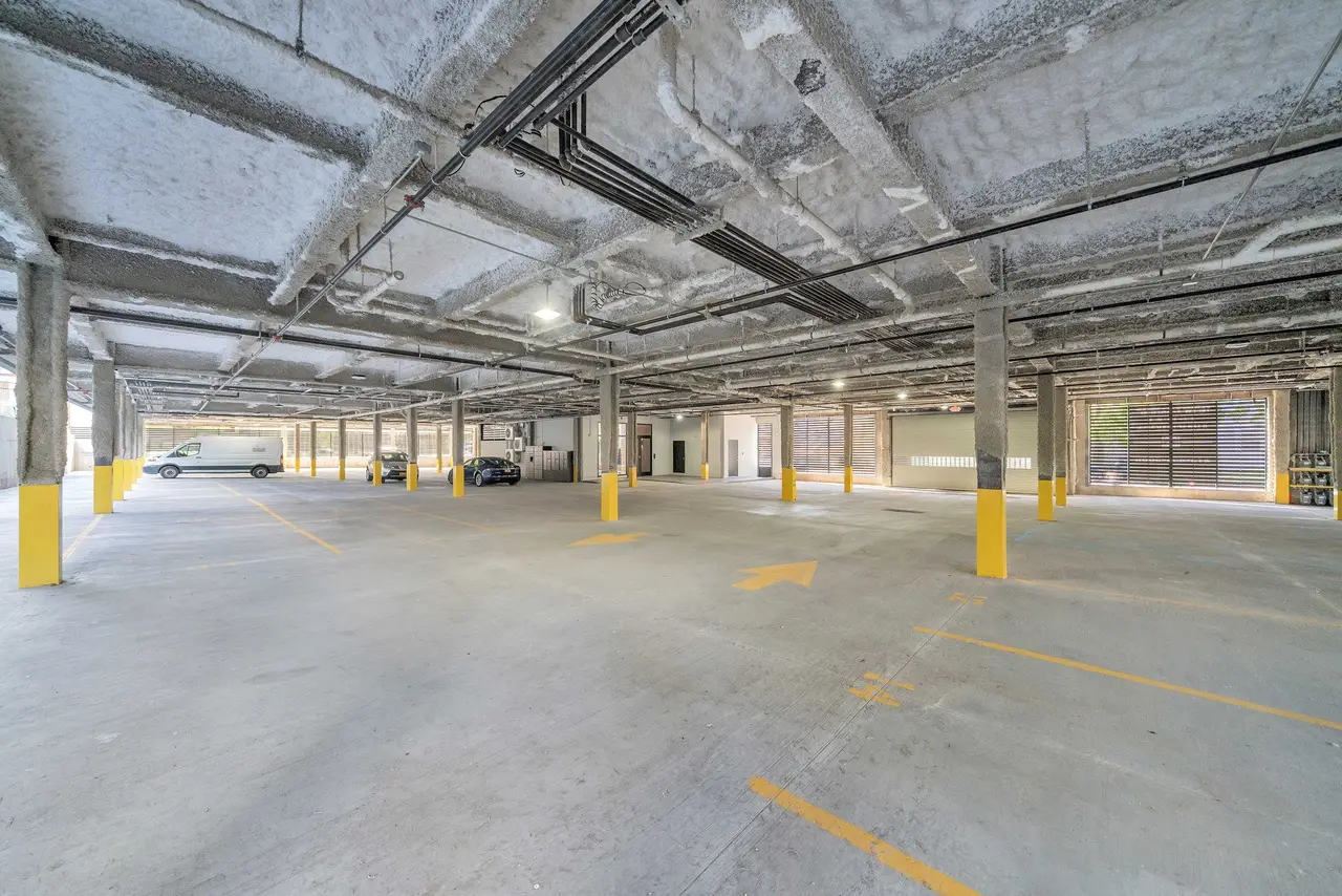 Open parking level with painted bays
